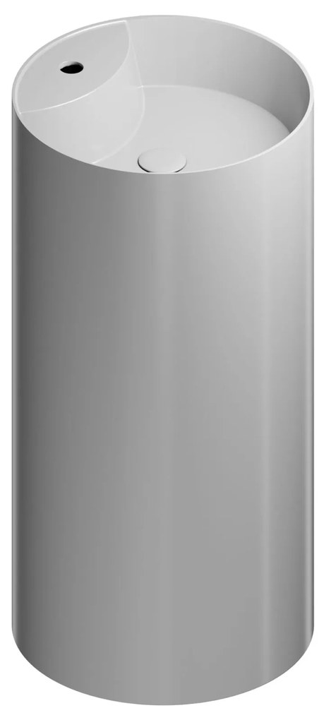 Umywalka z konglomeratu wolnostojąca okrągła szara błyszcząca 87 x 44 cm KALMI GREY GLOW z otworem na baterie : Podłączenie syfonu - Do podłogi