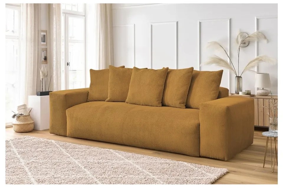 Musztardowa sztruksowa sofa 280 cm Voltaire – Bobochic Paris