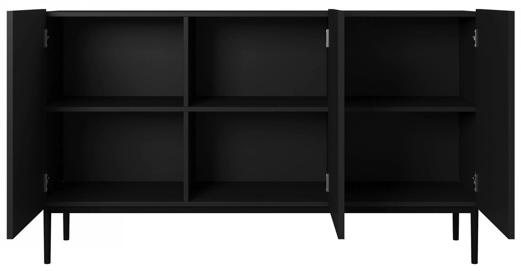 Komoda Nicole 150 cm trzydrzwiowa z ryflowanym frontem - czarny mat / czarne nóżki