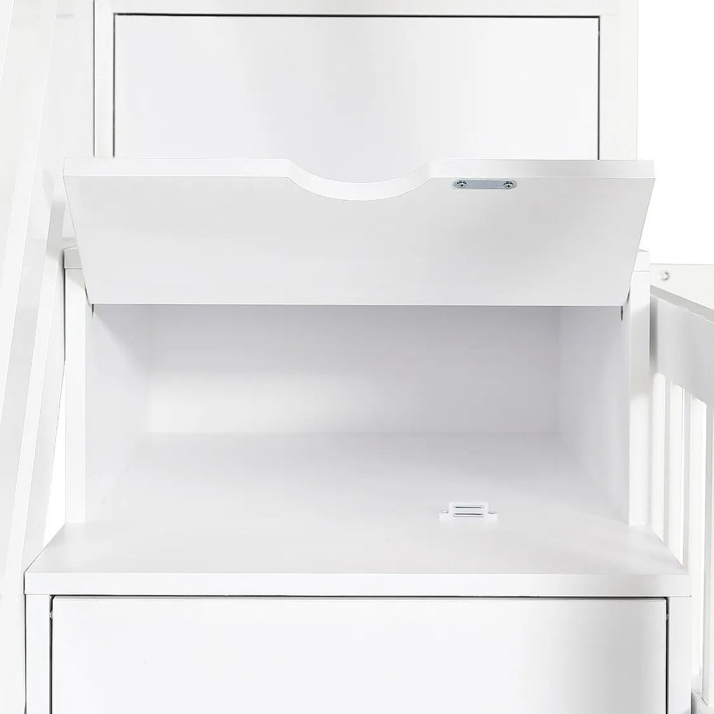 Łóżko piętrowe 90x200 cm - z 2 szufladami, półkami, stelażem - kolor biały i naturalny