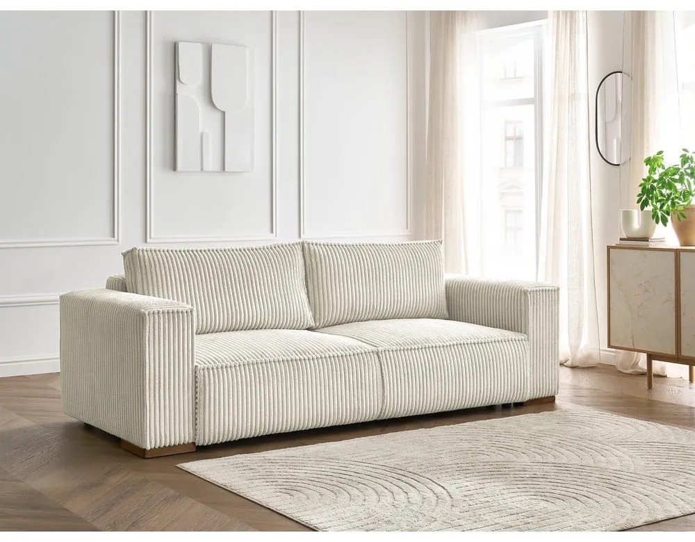 Beżowa sztruksowa rozkładana/ze schowkiem sofa 244 cm Chelsea – Bobochic Paris