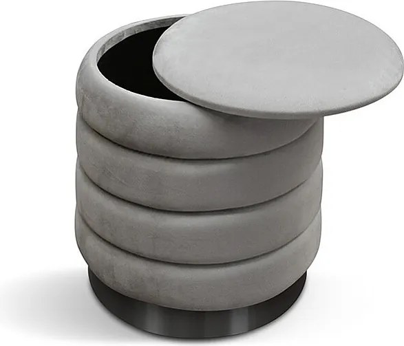 Szara pufa do przechowywania z tkaniny z efektem aksamitu - ARENDAL