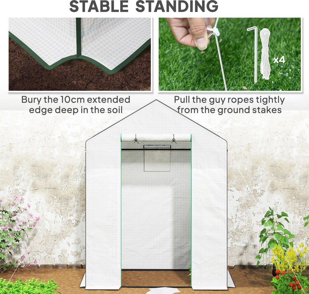 Outsunny Szklarnia z półkami, mini szklarnia, odporna na UV, okna z siatki, drzwi na zamek błyskawiczny, 143Dł x 74S x 190W cm, Biała