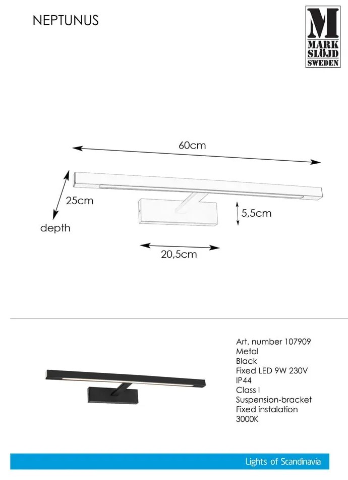 Czarny kinkiet LED (długość 60 cm) Neptunus – Markslöjd