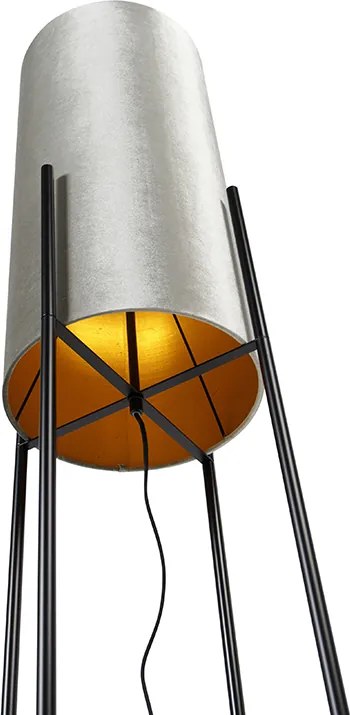 Nowoczesna lampa podłogowa czarna z abażurem z szarego weluru - Rich