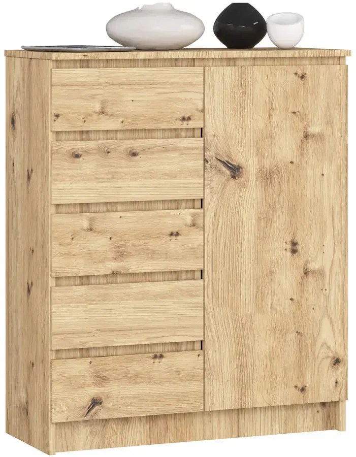 Komoda z 5 szufladami i półkami dąb artisan - Werta