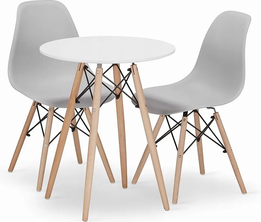 Zestaw stołowy Valora KOVA 60, biały okrągły stół + 2 szare krzesła