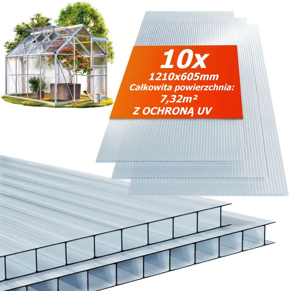 Poliwęglan komorowy MARK 6mm, 60,5x121x0,6cm, 10 szt., przezroczysta Jurhan