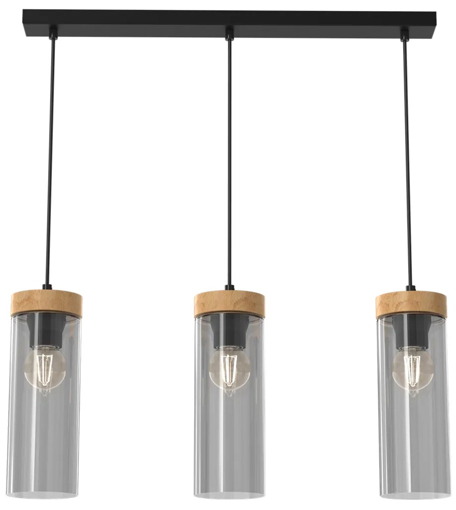 Lampa wisząca ELICA 3xE27, potrójna, szklana, tuba, na listwie
