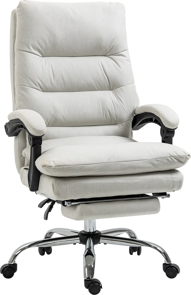 Vinsetto Fotel biurowy z masażem i podnóżkiem funkcja grzania regulowana wysokość kremowy | Aosom PL