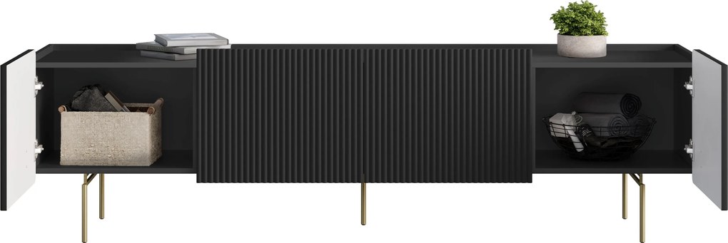 Szafka RTV Malmi 200 cm - czarny mat / złote nóżki