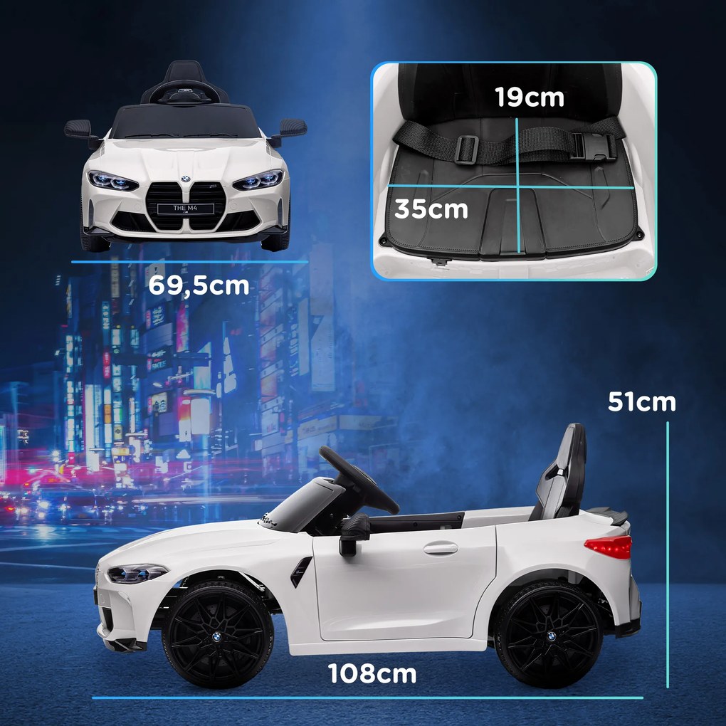 AIYAPLAY Elektryczny Samochód dla Dzieci BMW M4, Dźwięk & Światło, 3-5 km/h, z pilotem, dla dzieci 3-5 lat, Biały