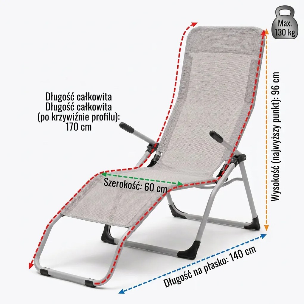 Leżak ogrodowy siateczkowy Barbados, jasnoszary Texteline