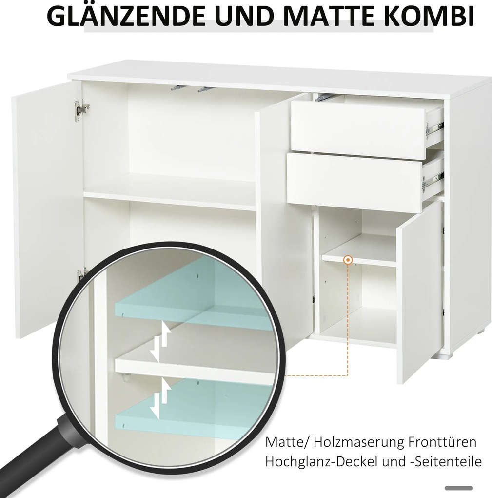 HOMCOM Szafka boczna z szufladami i drzwiami, komoda na dokumenty, szafa wielofunkcyjna, kolor biały, 117 x 36 x 74 cm