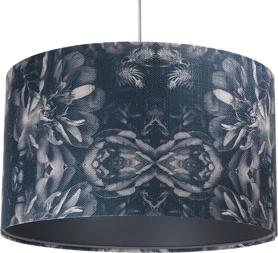 Granatowa lampa wisząca z abażurem w kwiaty - 3X S394 T0-K76