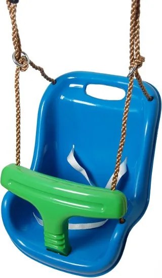 Huśtawka kubełkowa plastikowa z wysokim oparciem niebiesko-zielona