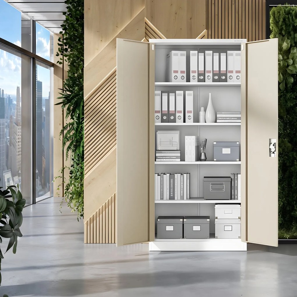 Szafa biurowa metalowa wysoka na dokumenty biała/złoty dąb, 900x1950x400 mm: JAN H Eco Design