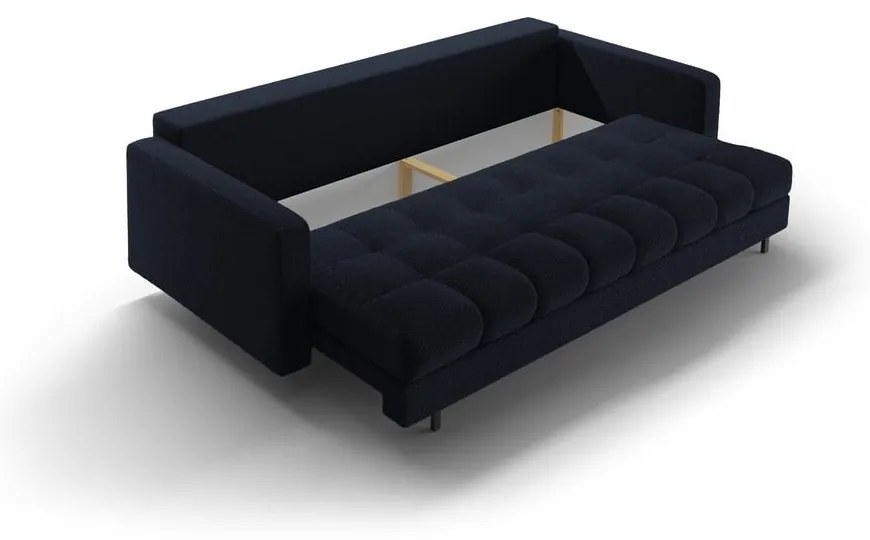 Ciemnoniebieska rozkładana sofa ze schowkiem z materiału bouclé 222 cm Bali – Cosmopolitan Design