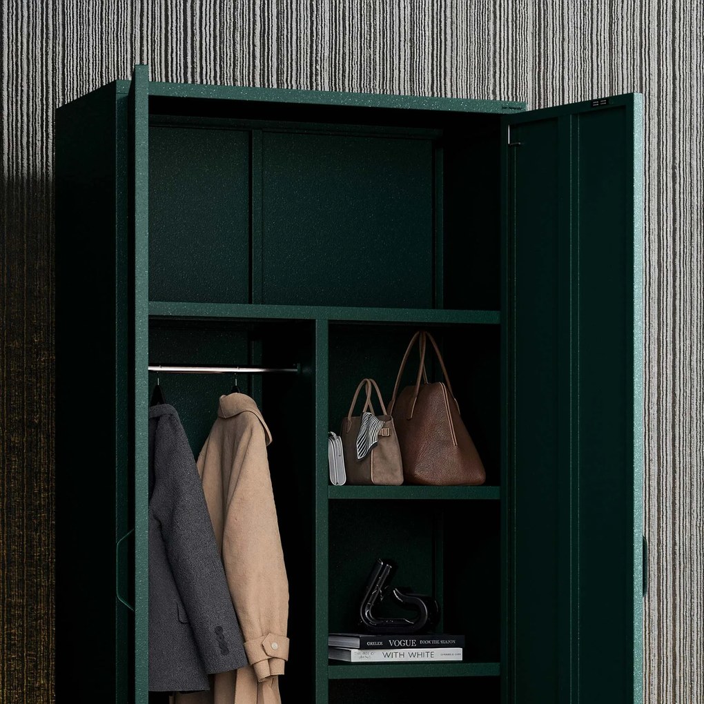 Szafa na ubrania metalowa loftowa butelkowa zieleń: Modern FLAVIO, 800 x 1850 x 450 mm