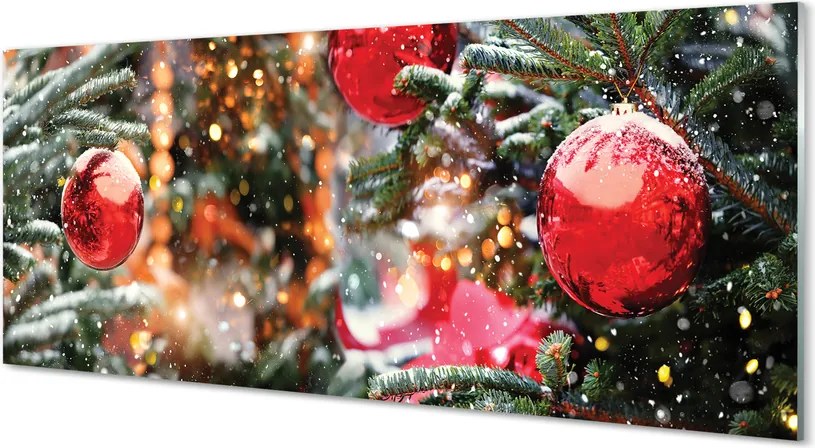 Panel szklany do Kuchni Zimowy Pejzaż z Bombkami