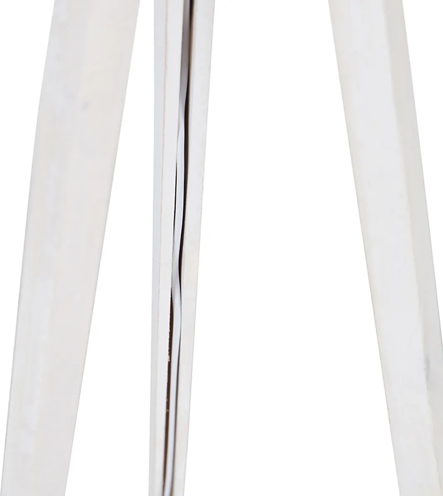 Lampa podłogowa trójnóg biała z jasnobrązowym abażurem z tkaniny 50 cm - Tripod Classic