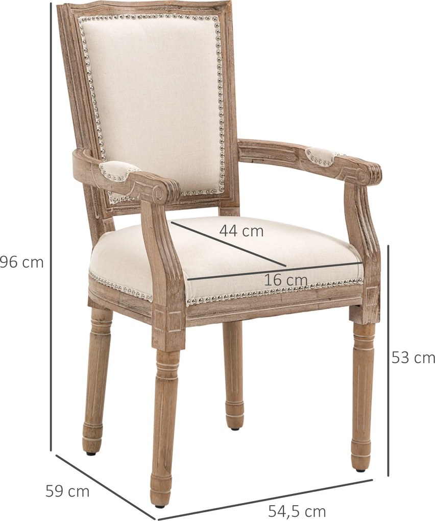 HOMCOM Krzesło Jadalniane Styl Francuski Dekoracja Nitami Kremowe Wygodne | Aosom PL