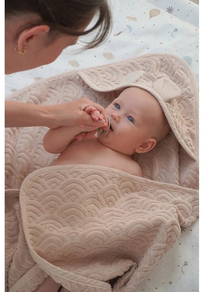 Beżowy ręcznik dziecięcy z kapturem z bawełny organicznej 80x80 cm Almond – Cam Cam Copenhagen