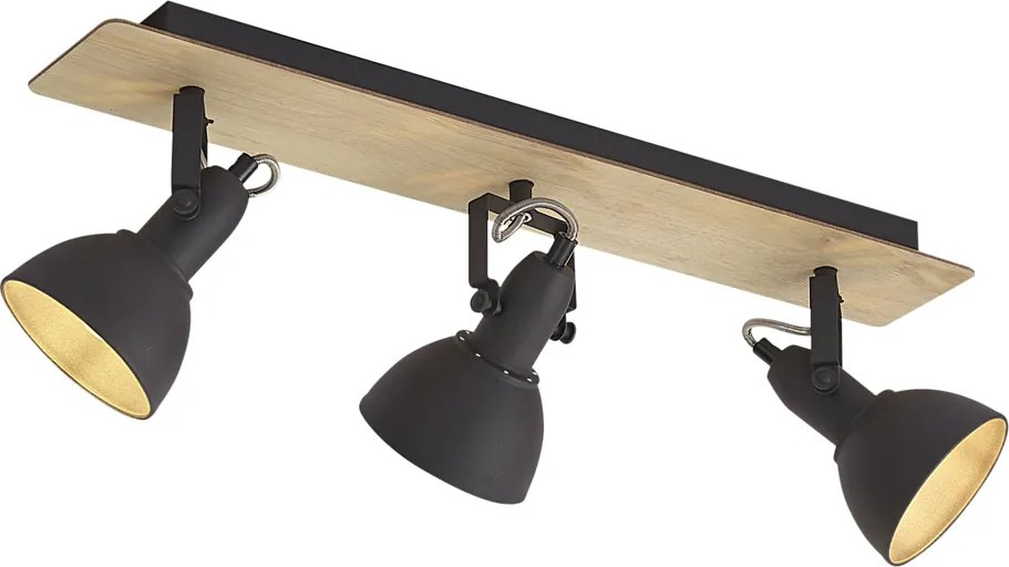 Czarny reflektor sufitowy z drewnem, 3-punktowy, obrotowy i przechylny - Jakub