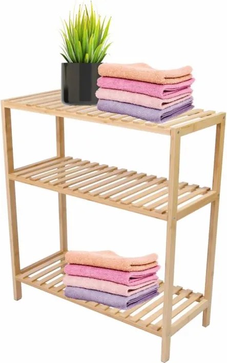 Bambusowy regał, 3 półki, 60 x 26 x 66 cm