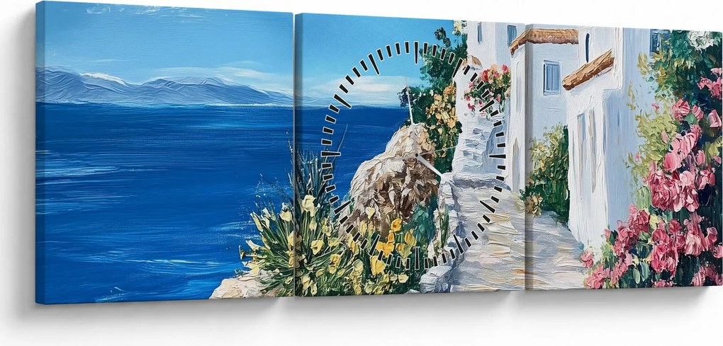 Obraz - Uliczka nad morzem (z zegarem) (90x30 cm)