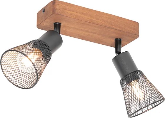 Industrialny reflektor czarny z drewnem 2-światła - Kristina