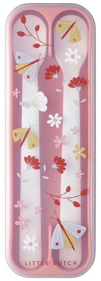 Biało-jasnoróżowe plastikowe łyżeczki dla dzieci zestaw 2 szt. Flowers &amp; butterflies – Mepal