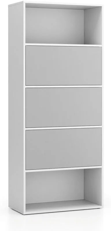 Regał biurowy wysoki LAYERS, 3 schowki, 800 x 400 x 1905, biały/szary