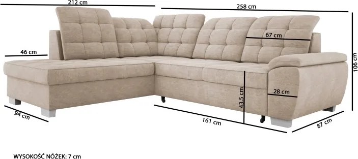 Narożnik LOTTA L wolnostojący Lewostronny tkanina ASTI 26 WERSAL