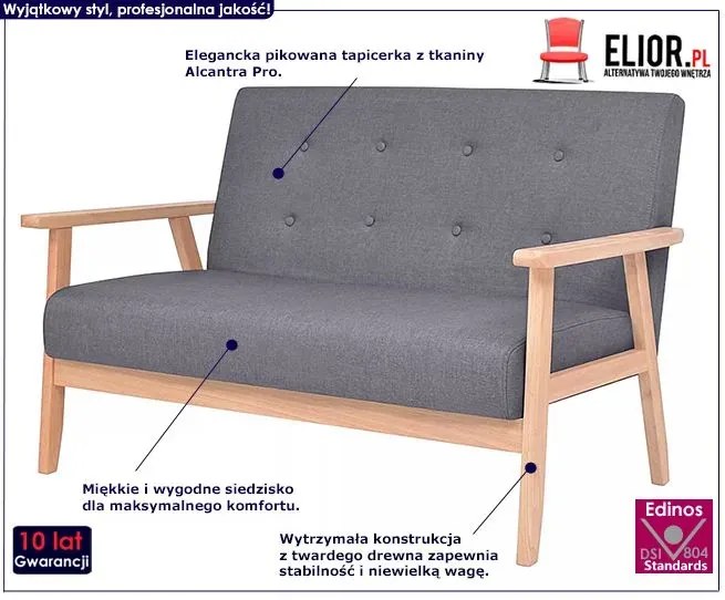 2-osobowa ciemnoszara sofa retro - Garner 2X