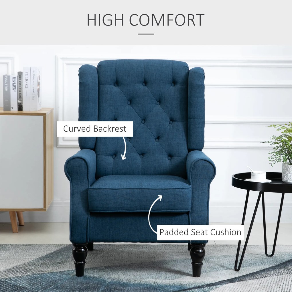 HOMCOM Fotel uszak elegancki niebieski solidne wypełnienie zdejmowana tapicerka 74x86x102 cm | Aosom PL