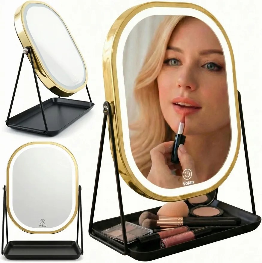 Lusterko Do Makijażu PREMIUM METALOWE Kosmetyczne PODŚWIETLANE LED | VOLAN