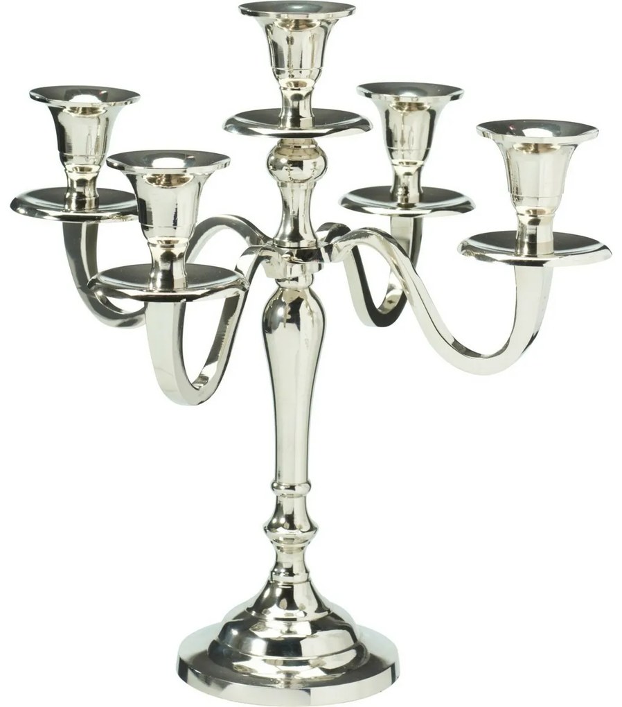 Metalowy świecznik 5-ramienny 29x29x30 cm, kolor srebrny, dekoracja 1