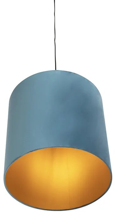 Lampa wisząca z abażurem z niebieskiego weluru ze złotem 40 cm - Combi klasyczny/Antyczny Oswietlenie wewnetrzne
