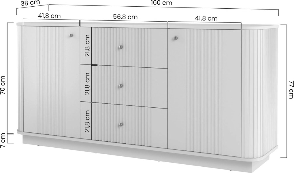 Komoda Vesper 160 cm z szufladami na cokole - kaszmir / złote uchwyty