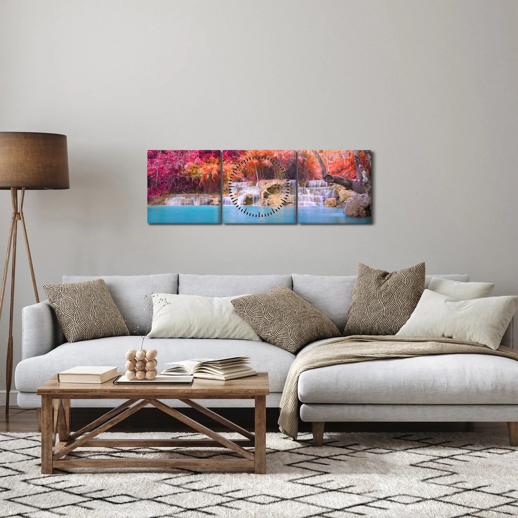 Obraz turkusowej laguny, Laos, Tat Kuang Si (z zegarem) (90x30 cm)