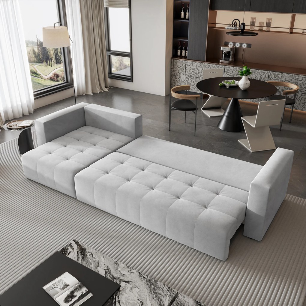 Masseno Narożnik OLVERA z funkcją spania i pojemnikiem na pościel Narozniki L, Rozkładana sofa - Jasnoszary, PAROS 05