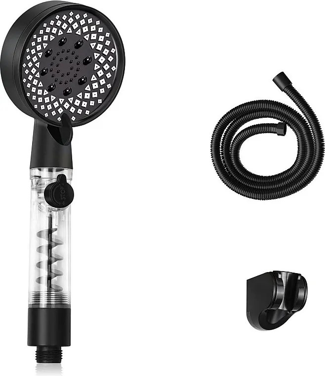 NETTLIFE Czarny okrągły oszczędzający wodę prysznic ręczny z 5 strumieniami
