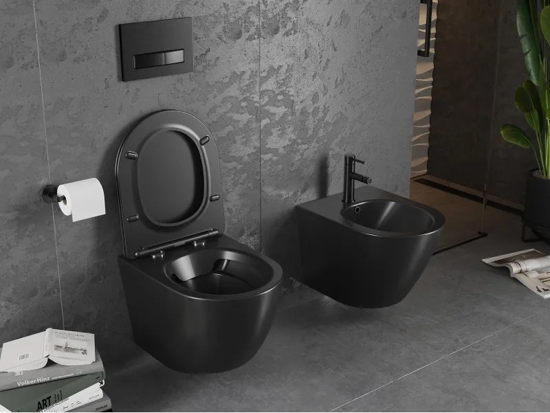 Mexen Lena miska wc Rimless z deską wolnoopadającą slim, duroplast, czarna mat - 30221085