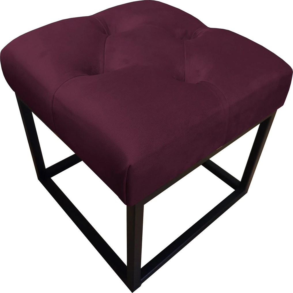 Pufa CHESTERFIELD tkanina Welur loft ławka podnóżek metal : Kolor Stelaża - Czarny , Kolor tkaniny - VELVET - MG02, Typ tkaniny - Velvet