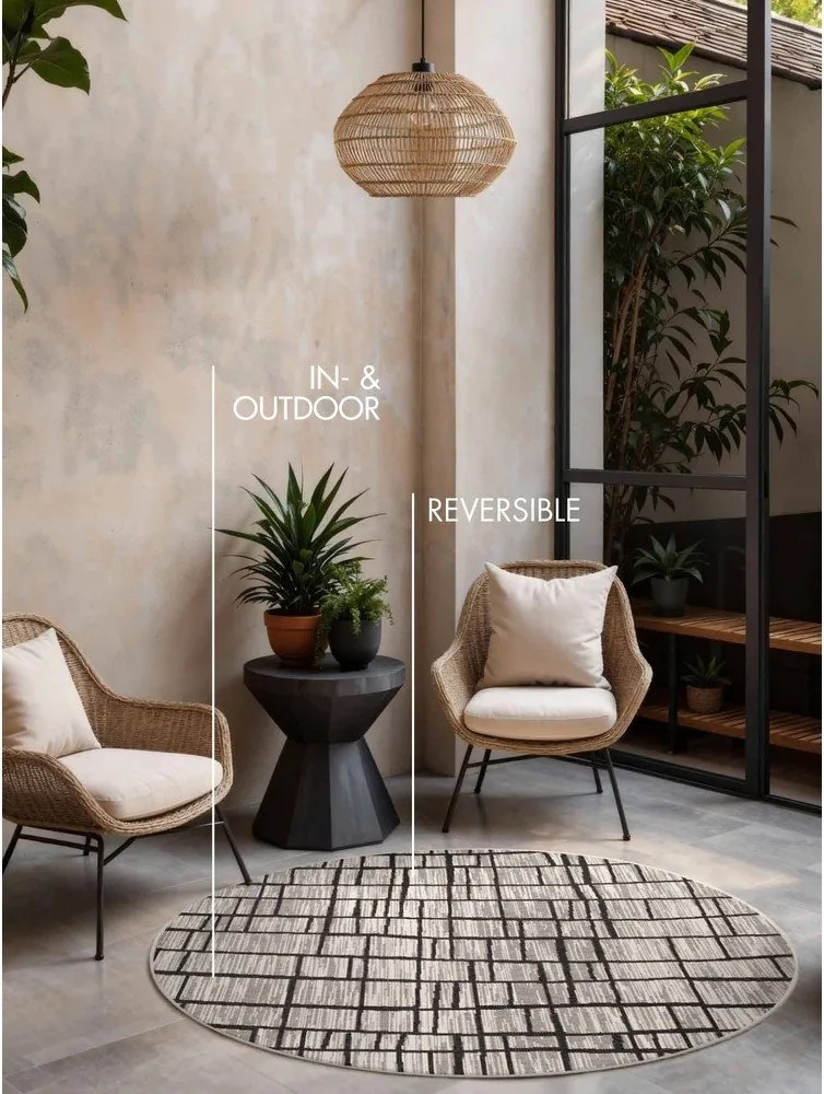 Czarno-kremowy okrągły dywan odpowiedni na zewnątrz ø 200 cm Haringey Crouch – Ted Baker