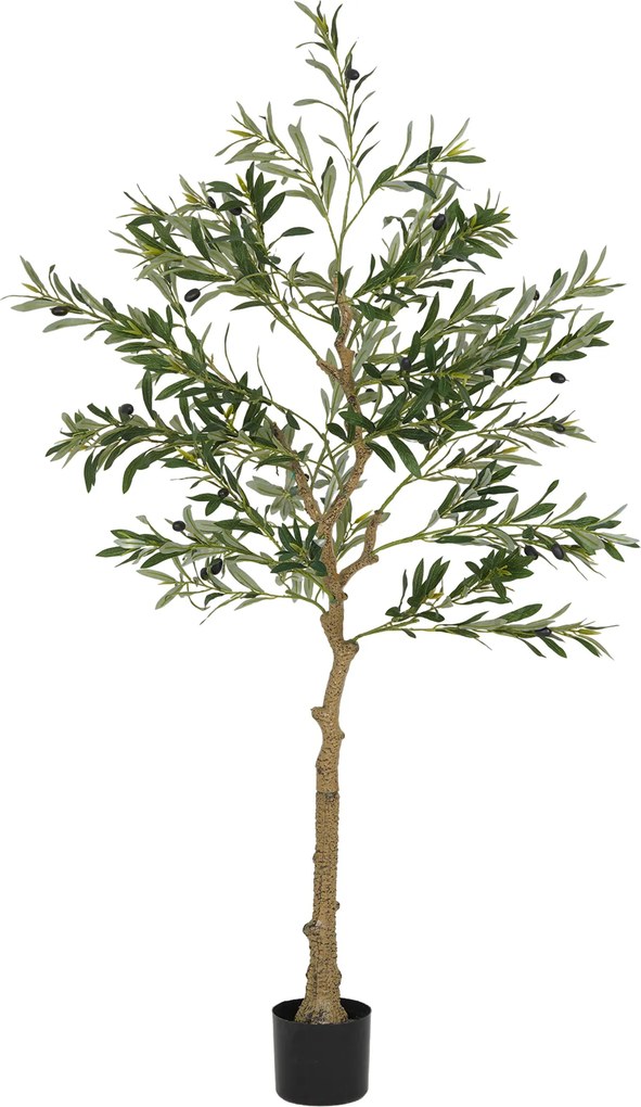 HOMCOM Sztuczna roślina, Sztuczne drzewo oliwne, 150 cm, 720 liści, 32 oliwki, stabilna doniczka, roślina dekoracyjna, zielona