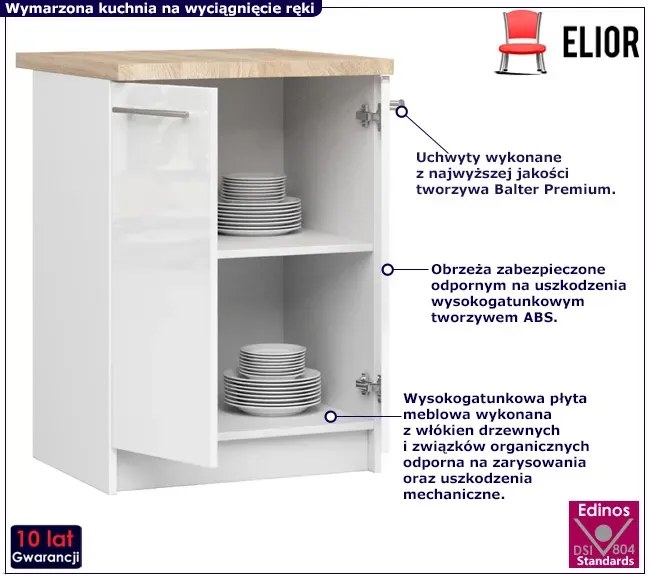 Dolna szafka kuchenna w kolorze biały połysk - Cortez 5X