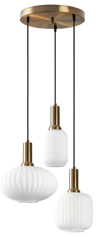 Lampa wisząca metalowa - Złoty i biały - 3 klosze H.130 x L. 55 cm - OSKA