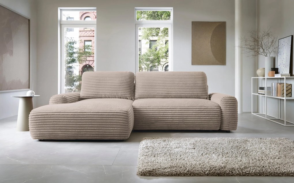 Masseno Narożnik OSSO z funkcją spania i pojemnikiem na pościel Narozniki L, Rozkładana sofa - Beżowy, AMBIENCE 04